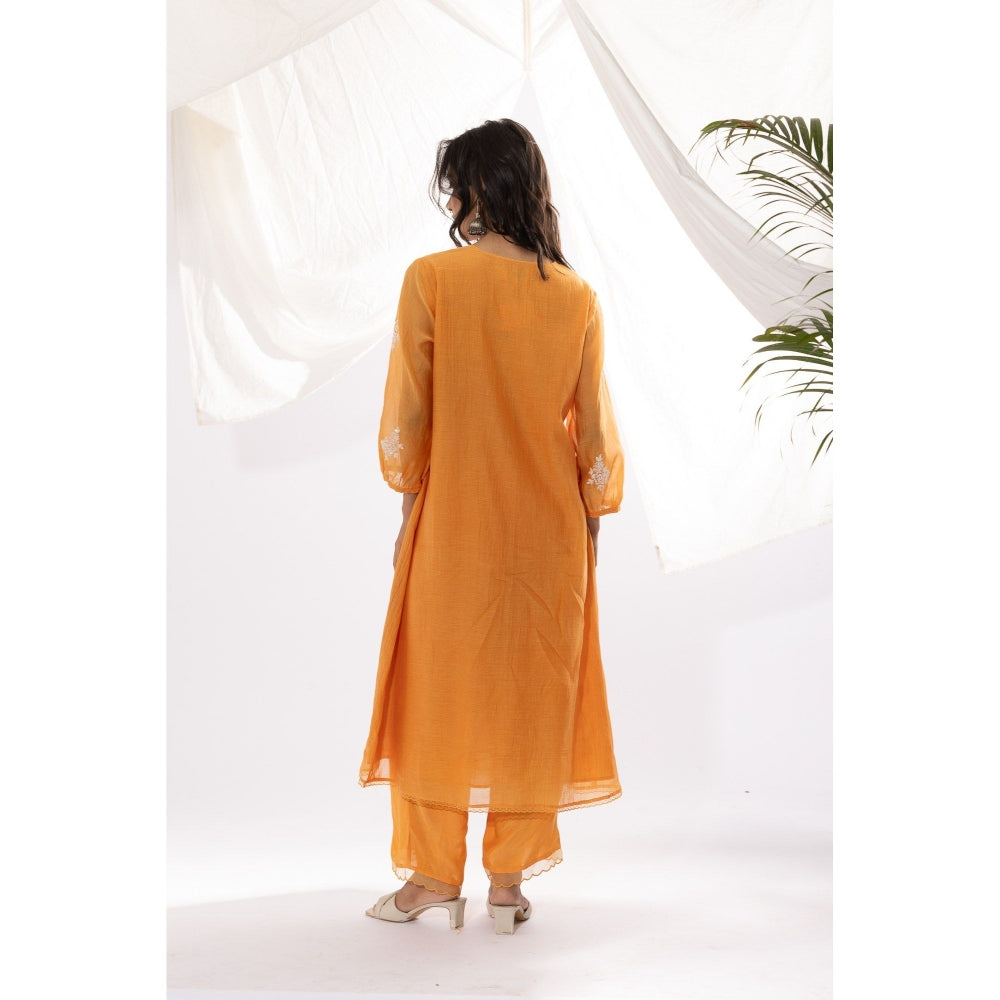 PANTS AND PAJAMAS Orange Chanderi Mull Kurta with Pant (Set of 2)