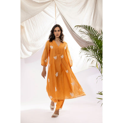 PANTS AND PAJAMAS Orange Chanderi Mull Kurta