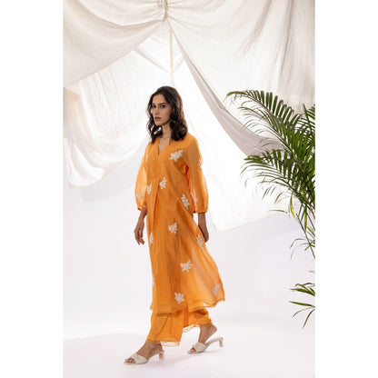 PANTS AND PAJAMAS Orange Chanderi Mull Kurta
