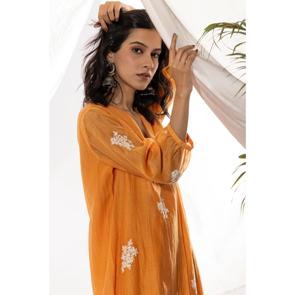 PANTS AND PAJAMAS Orange Chanderi Mull Kurta