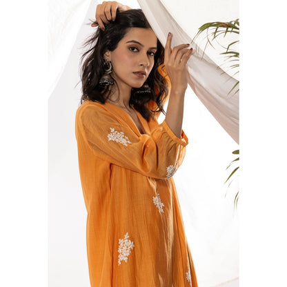 PANTS AND PAJAMAS Orange Chanderi Mull Kurta