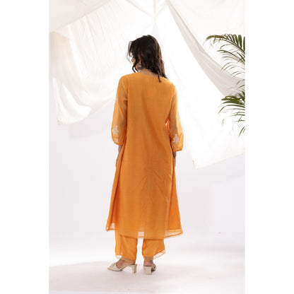 PANTS AND PAJAMAS Orange Chanderi Mull Kurta
