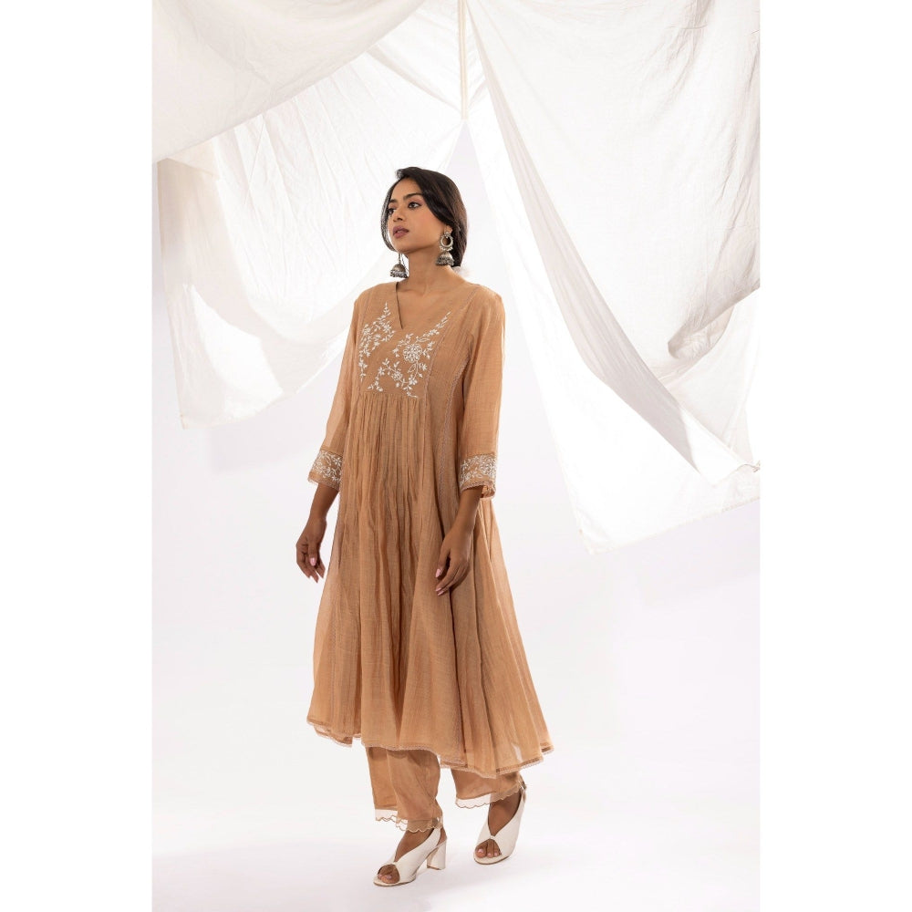 PANTS AND PAJAMAS Beige Chanderi Mull Kurta