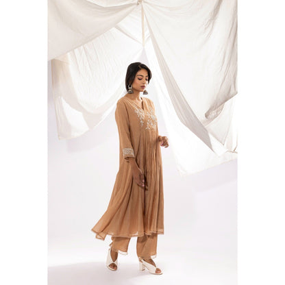PANTS AND PAJAMAS Beige Chanderi Mull Kurta