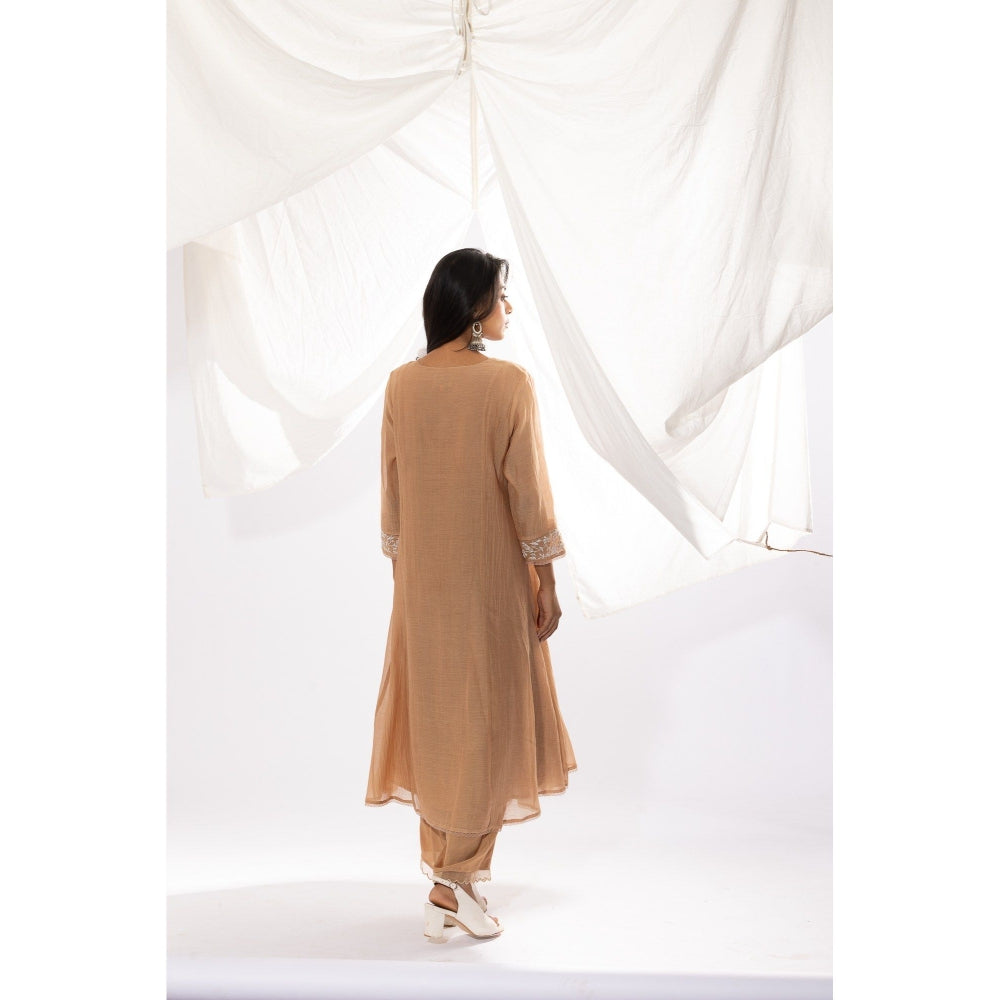 PANTS AND PAJAMAS Beige Chanderi Mull Kurta