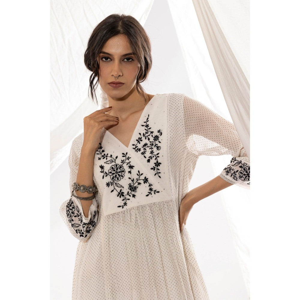 PANTS AND PAJAMAS White Printed Chanderi Mull Kurta