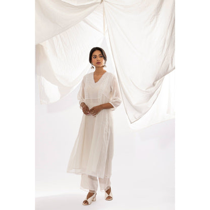 PANTS AND PAJAMAS White Chanderi Mull Chikan Kurta