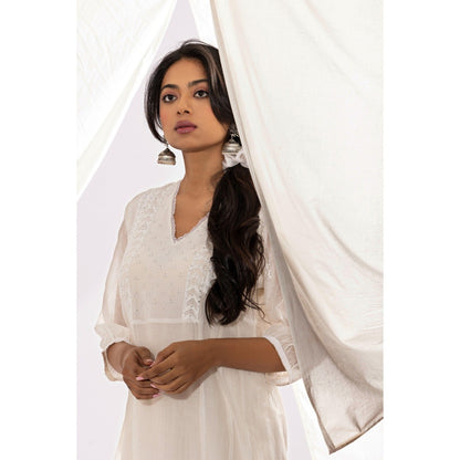 PANTS AND PAJAMAS White Chanderi Mull Chikan Kurta