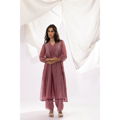 PANTS AND PAJAMAS Mauve Chanderi Mull Chikan Kurta