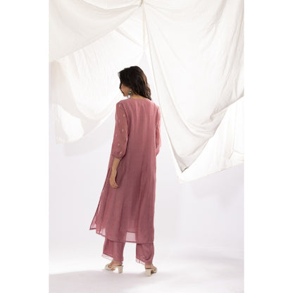PANTS AND PAJAMAS Mauve Chanderi Mull Chikan Kurta