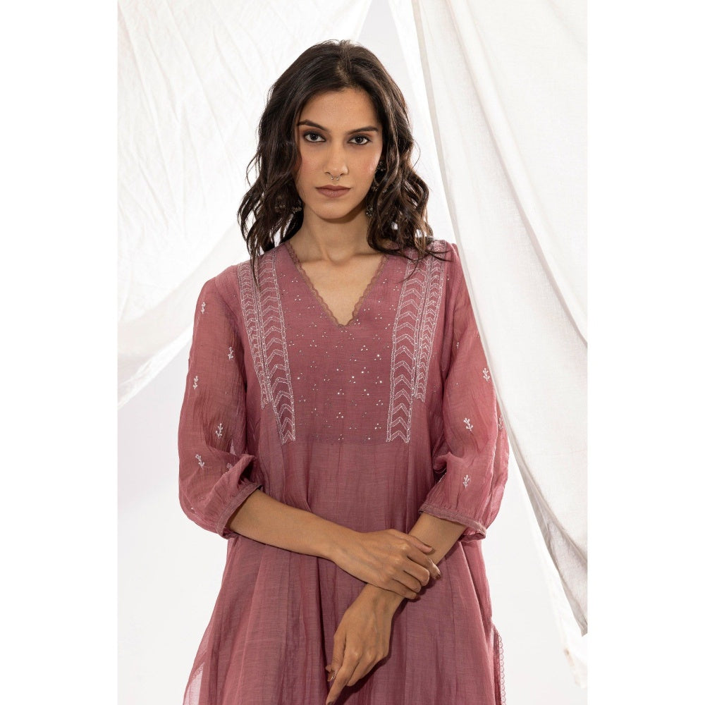 PANTS AND PAJAMAS Mauve Chanderi Mull Chikan Kurta