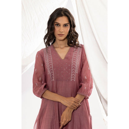 PANTS AND PAJAMAS Mauve Chanderi Mull Chikan Kurta