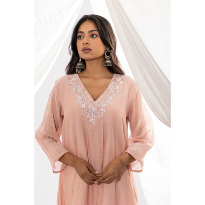 PANTS AND PAJAMAS Blush Pink Chanderi Mull Chikan Kurta