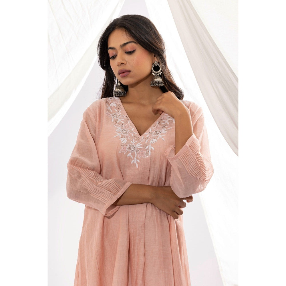 PANTS AND PAJAMAS Blush Pink Chanderi Mull Chikan Kurta