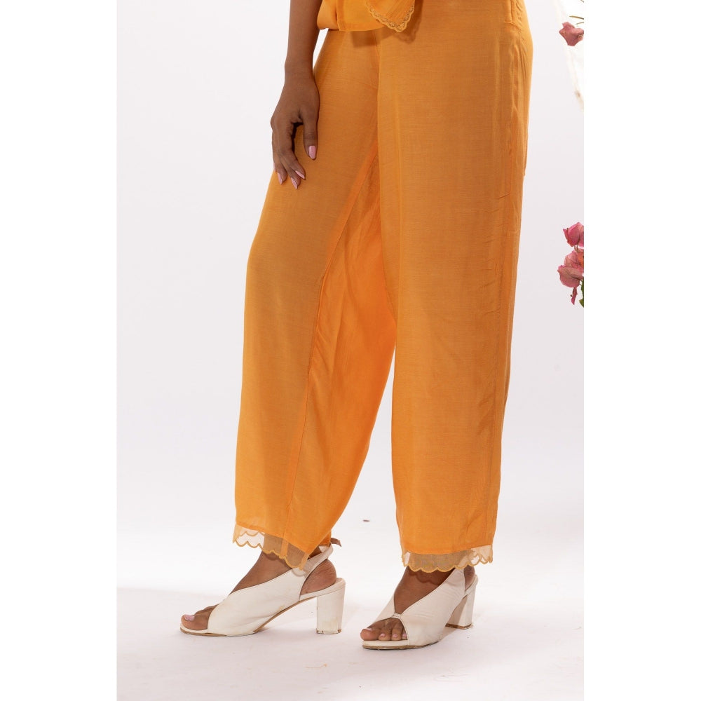 PANTS AND PAJAMAS Orange Chanderi Mull Chikan Kurta with Pant (Set of 2)