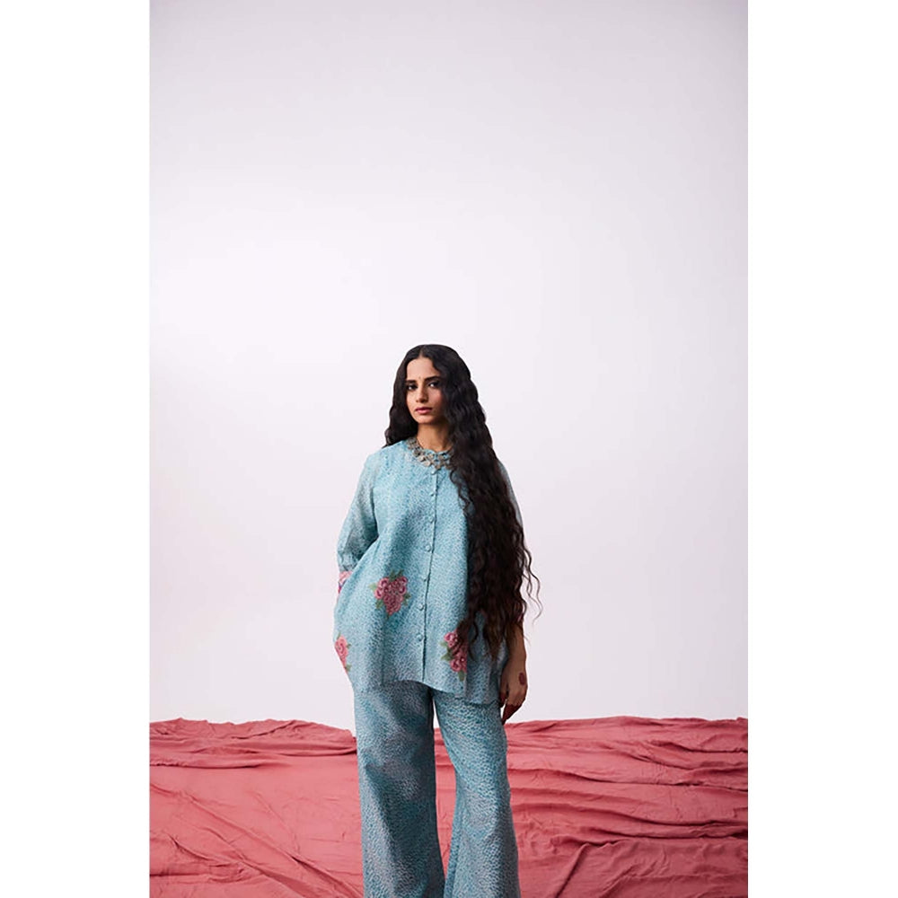 PANTS AND PAJAMAS Abhinaya Blue Printed Co-Ord