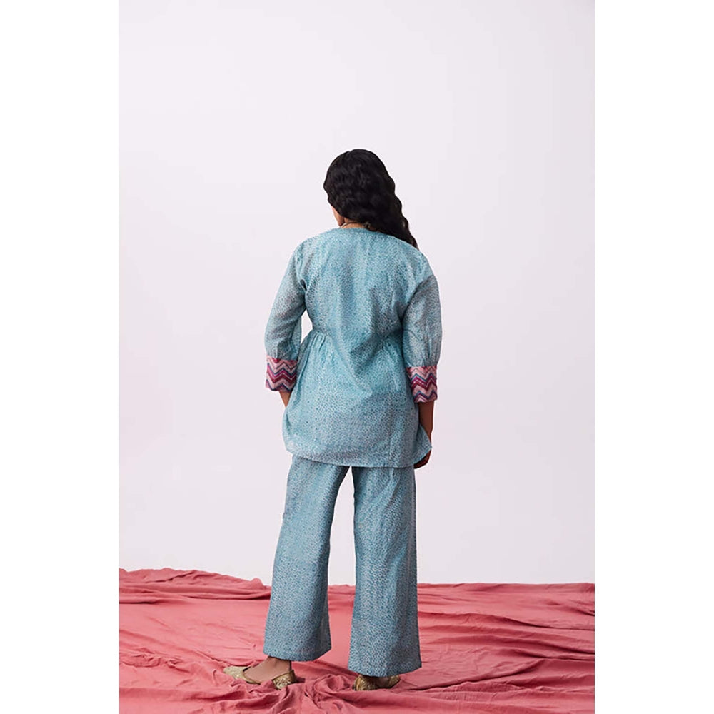 PANTS AND PAJAMAS Abhinaya Blue Printed Co-Ord