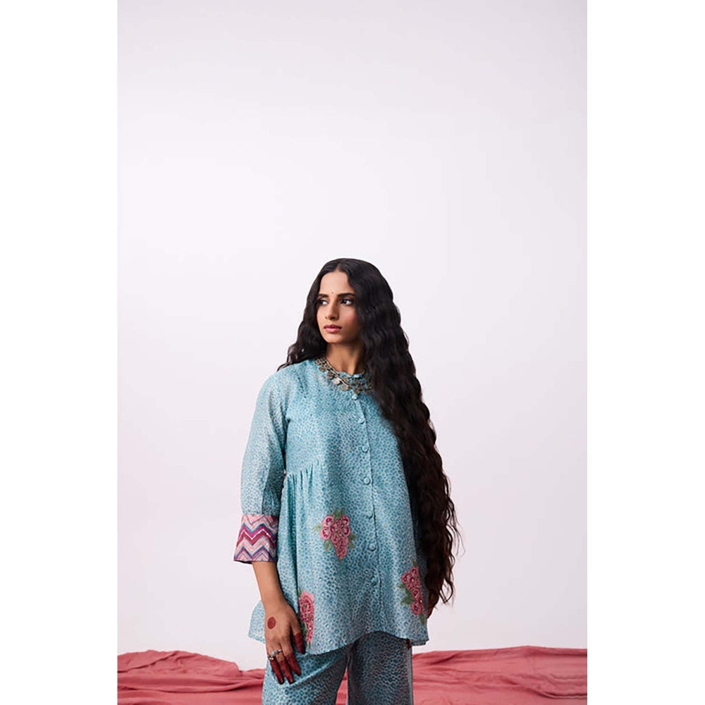 PANTS AND PAJAMAS Abhinaya Blue Printed Co-Ord