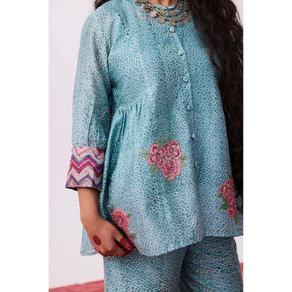 PANTS AND PAJAMAS Abhinaya Blue Printed Co-Ord