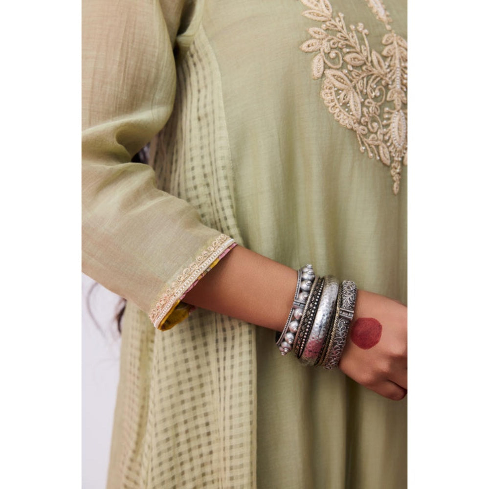 Pant AND PAJAMAS Women Chanderi Grey Kurta with Pant and Dupatta