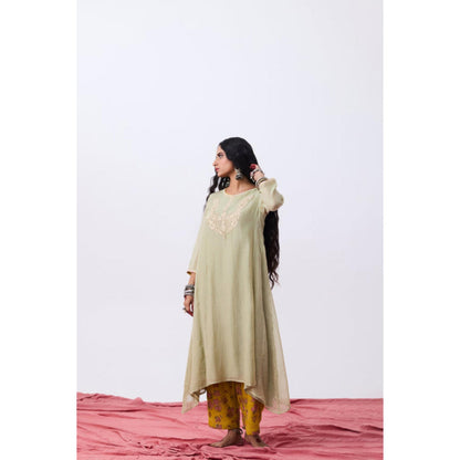 Pant AND PAJAMAS Women Chanderi Grey Kurta with Pant and Dupatta