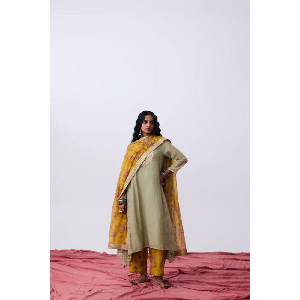 Pant AND PAJAMAS Women Chanderi Grey Kurta with Pant