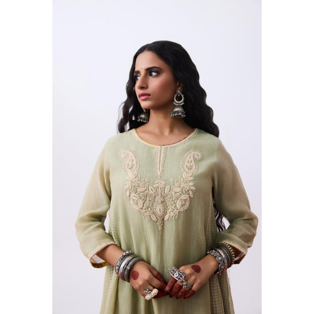 Pant AND PAJAMAS Women Chanderi Grey Kurta with Pant