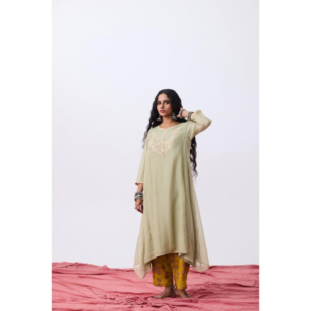 Pant AND PAJAMAS Women Chanderi Grey Kurta with Pant