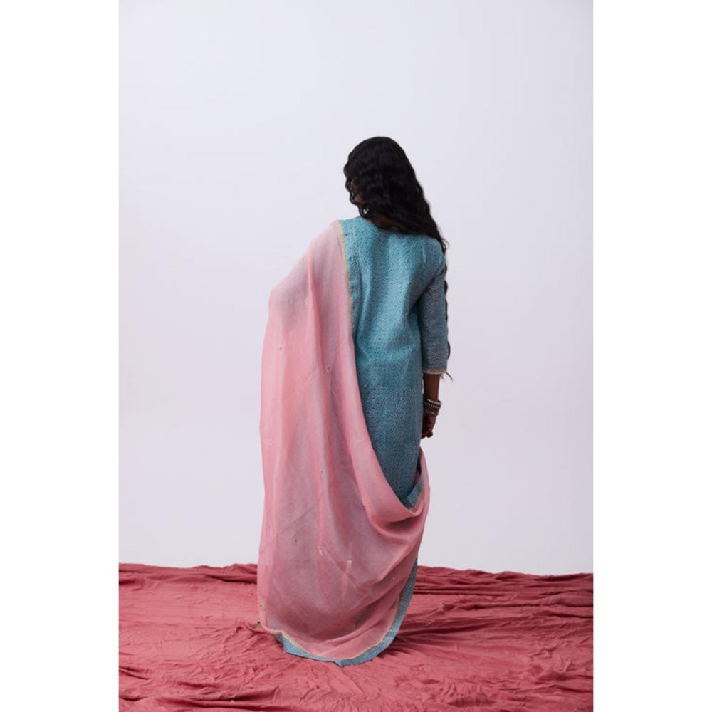 Pant AND PAJAMAS Women Cotton Silk Blue Kurta with Pant and Dupatta