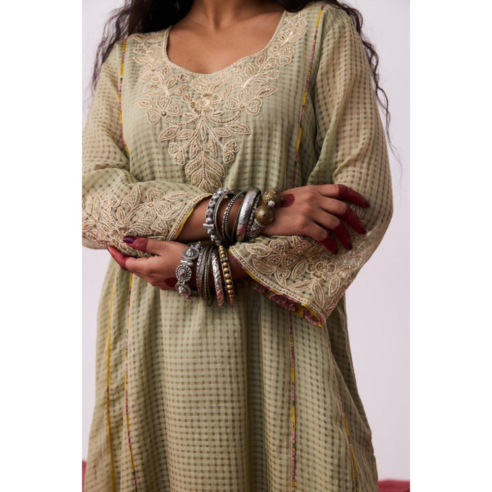 Pant AND PAJAMAS Women Cotton Silk Beige Kurta with Pant and Dupatta