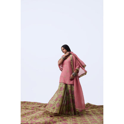 Pant AND PAJAMAS Women Chanderi Pink Kurta with Sharara