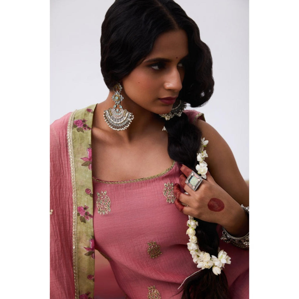 Pant AND PAJAMAS Women Chanderi Pink Kurta with Sharara