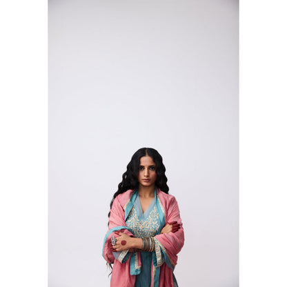 Pant AND PAJAMAS Women Cotton Silk Blue Kurta with Pant and Dupatta