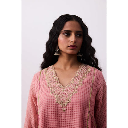 Pant AND PAJAMAS Women Cotton Silk Pink Kurta with Pant and Dupatta