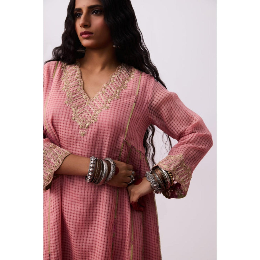 Pant AND PAJAMAS Women Cotton Silk Pink Kurta with Pant and Dupatta