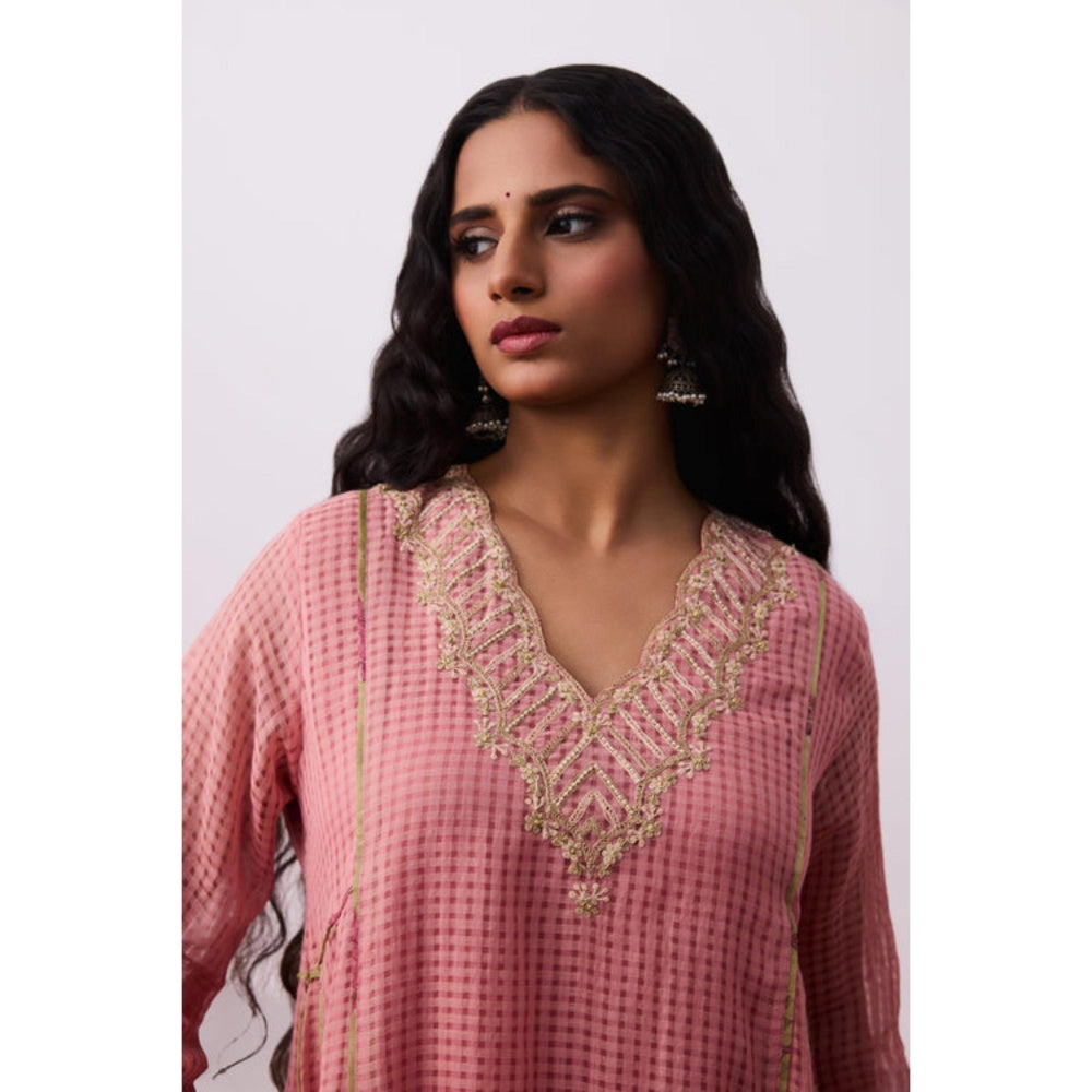 Pant AND PAJAMAS Women Cotton Silk Pink Kurta with Pant and Dupatta