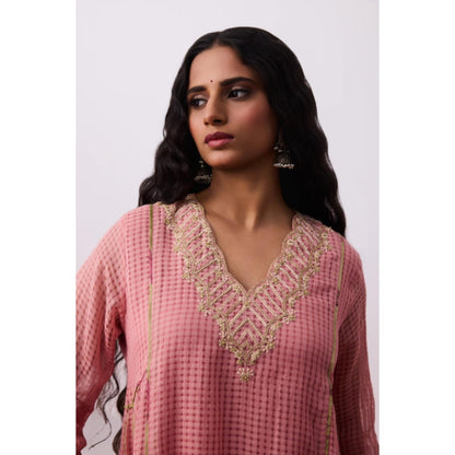 Pant AND PAJAMAS Women Cotton Silk Pink Kurta with Pant and Dupatta