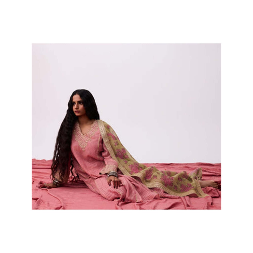 Pant AND PAJAMAS Women Cotton Silk Pink Kurta with Pant and Dupatta