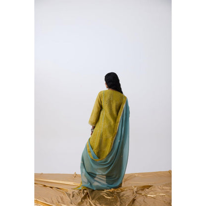 Pant AND PAJAMAS Women Cotton Silk Green Kurta with Pant and Dupatta