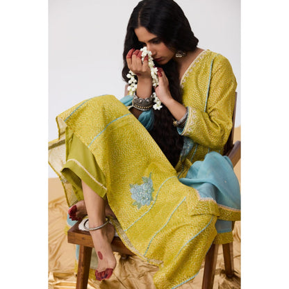 Pant AND PAJAMAS Women Cotton Silk Green Kurta with Pant and Dupatta