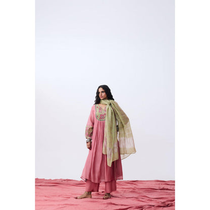Pant AND PAJAMAS Women Cotton Silk Pink Kurta with Pant and Dupatta
