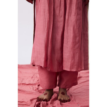 Pant AND PAJAMAS Women Cotton Silk Pink Kurta with Pant and Dupatta