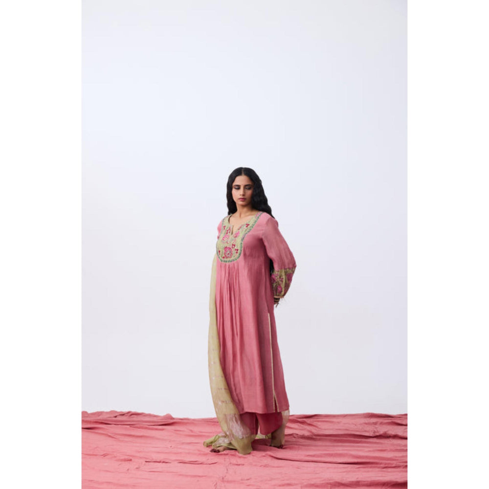 Pant AND PAJAMAS Women Cotton Silk Pink Kurta with Pant and Dupatta