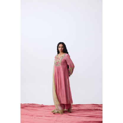 Pant AND PAJAMAS Women Cotton Silk Pink Kurta with Pant and Dupatta