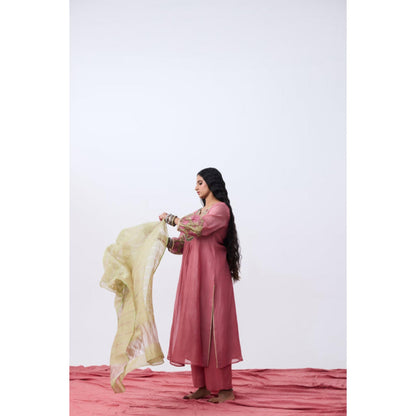 Pant AND PAJAMAS Women Cotton Silk Pink Kurta with Pant and Dupatta