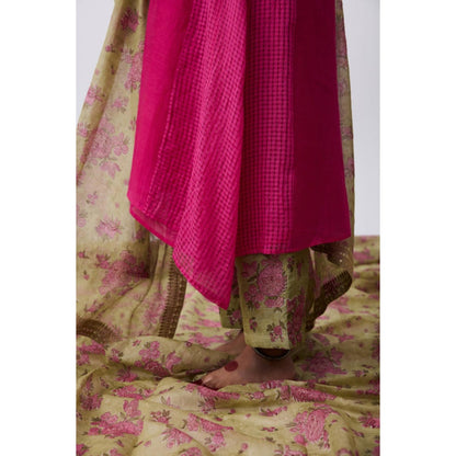 Pant AND PAJAMAS Women Chanderi Pink Kurta with Pant and Dupatta