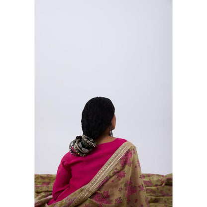 Pant AND PAJAMAS Women Chanderi Pink Kurta with Pant and Dupatta