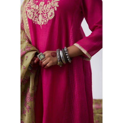Pant AND PAJAMAS Women Chanderi Pink Kurta with Pant