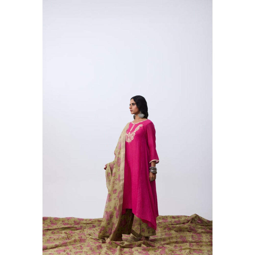 Pant AND PAJAMAS Women Chanderi Pink Kurta with Pant