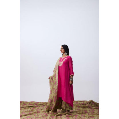 Pant AND PAJAMAS Women Chanderi Pink Kurta with Pant